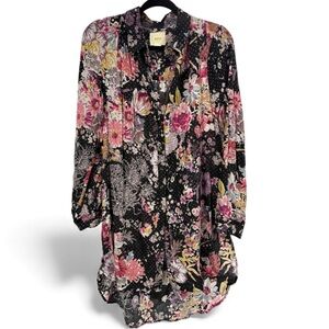 Mauve By Anthropologie‎ Floral Button Front High Low Tunic Top- Size Medium